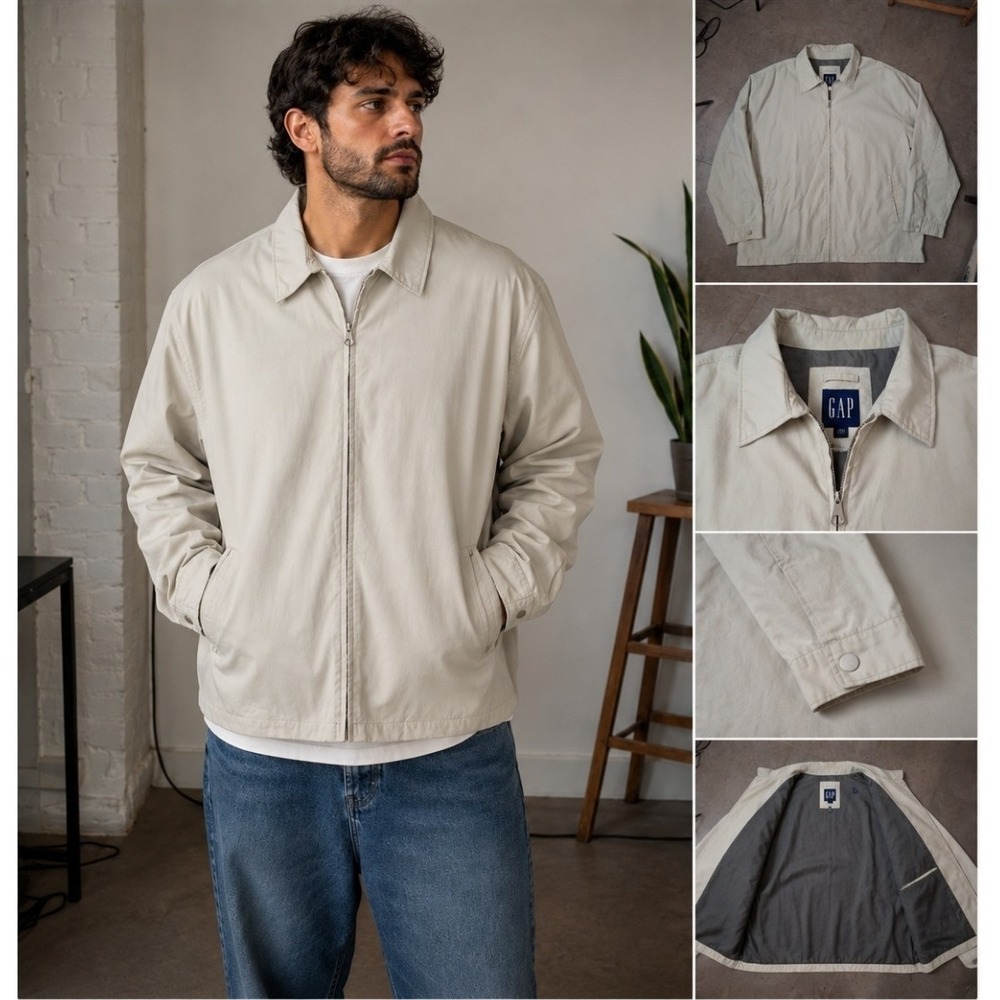 Vintage GAP Men's Classic Harrington Jacket Size XXL Beige Full Zip Lightweight